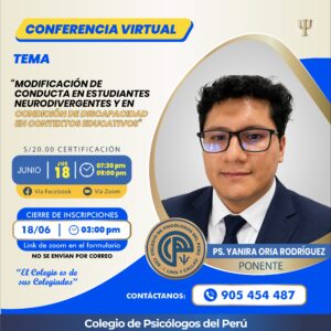 CONFERENCIA: MODIFICACIÓN DE CONDUCTA EN ESTUDIANTES NEURODIVERGENTES Y EN CONDICIÓN DE DISCAPACIDAD EN CONTEXTOS EDUCATIVOS