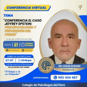 CONFERENCIA: EL CASO JEFFREY EPSTEIN: PSICOPATOLOGÍA Y PERVERSIÓN DEL PODER