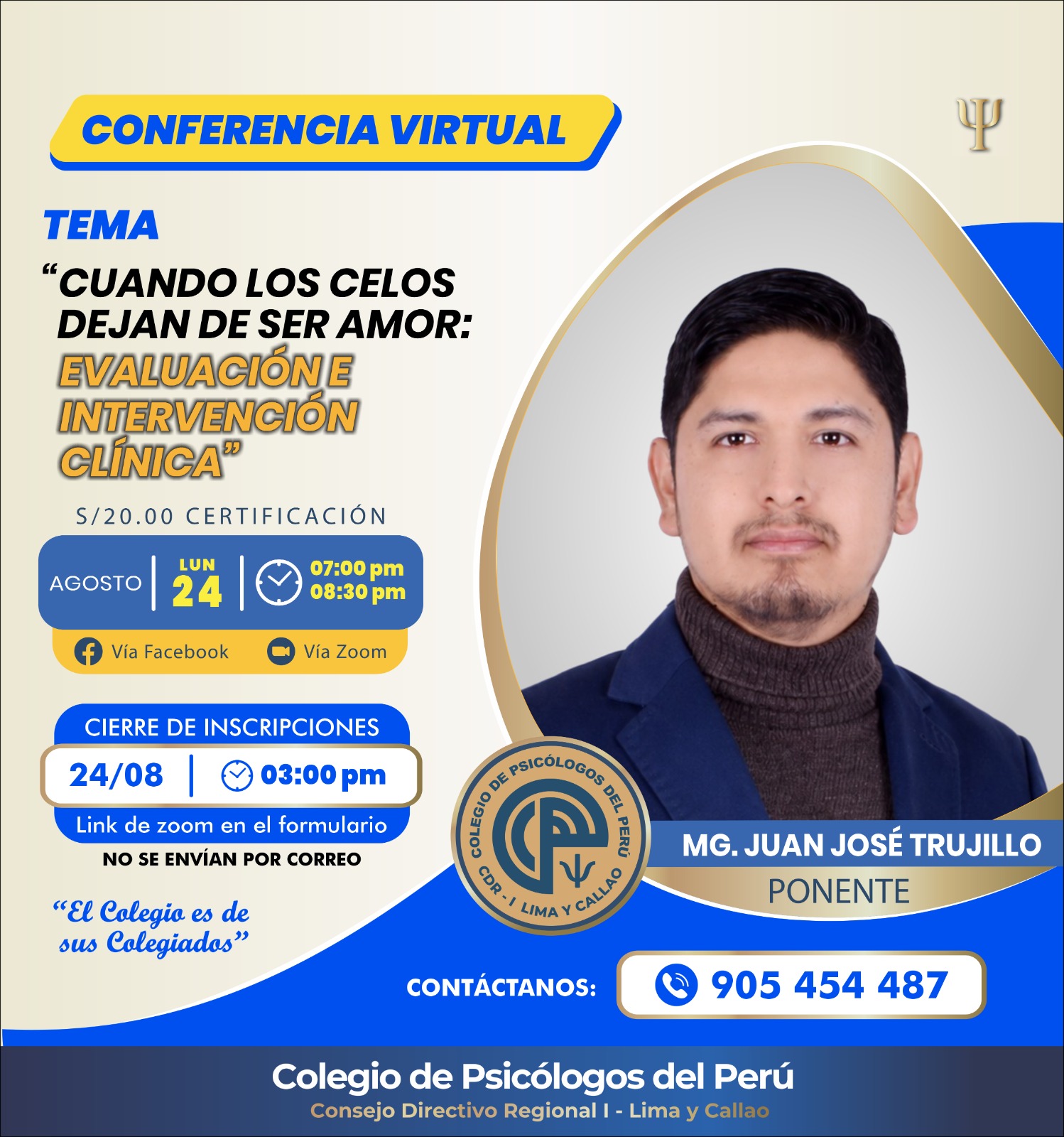 CONFERENCIA: CUANDO LOS CELOS DEJAN DE SER AMOR: EVALUACIÓN E INTERVENCIÓN CLÍNICA
