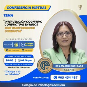CONFERENCIA: INTERVENCIÓN COGNITIVO CONDUCTUAL EN NIÑOS CON TRASTORNOS DE CONDUCTA