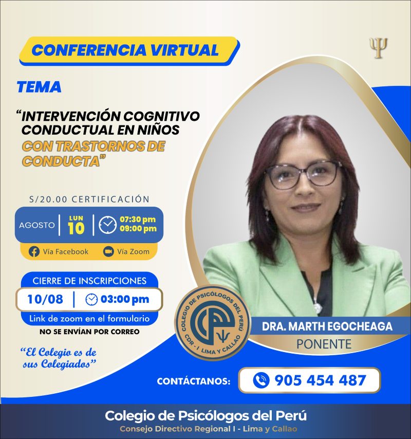 CONFERENCIA: INTERVENCIÓN COGNITIVO CONDUCTUAL EN NIÑOS CON TRASTORNOS DE CONDUCTA